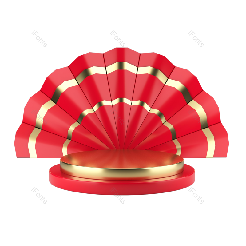 扇子图片,红色展台元素,立体展台PNG,电商免抠素材